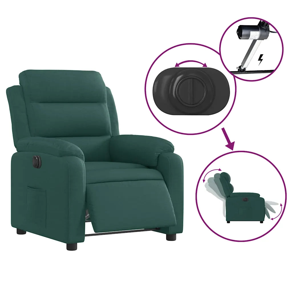 Poltrona Elettrica Reclinabile-Divano Sedia Verde Scuro in Tessuto 304089