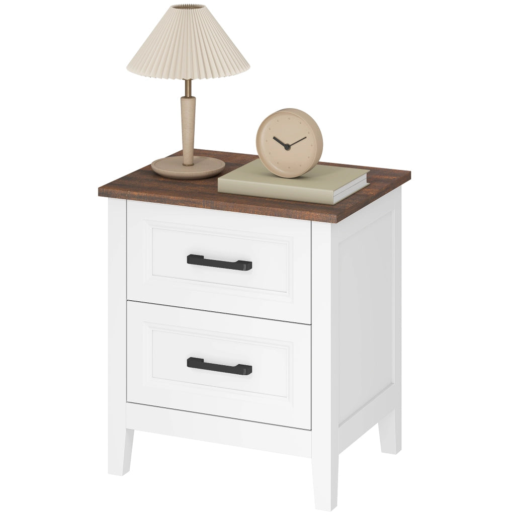 Comodino con 2 cassetti ¨C zephmum ¨C effetto legno, bianco