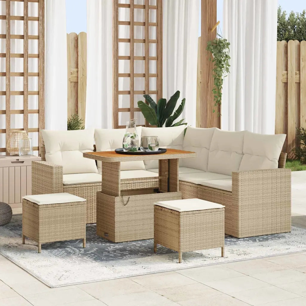 Set Divano da Giardino 9 pcs Beige e Crema polyrattan