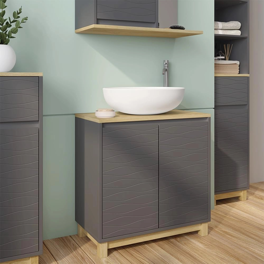 Mobiletto per lavabo Livia, Antracite, 60 x 60 cm con 2 porte