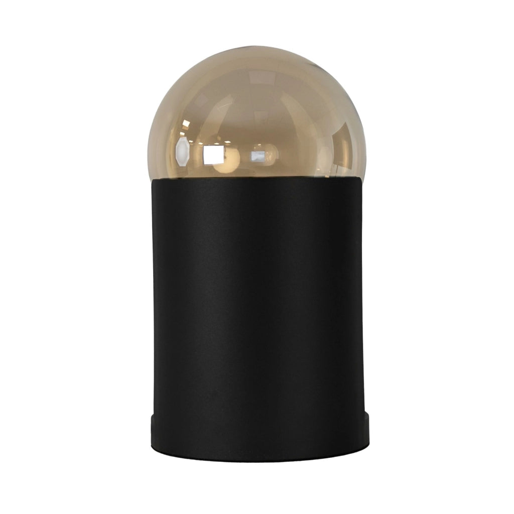 Lampada da tavolo in vetro fumé color ambra e acciaio nero