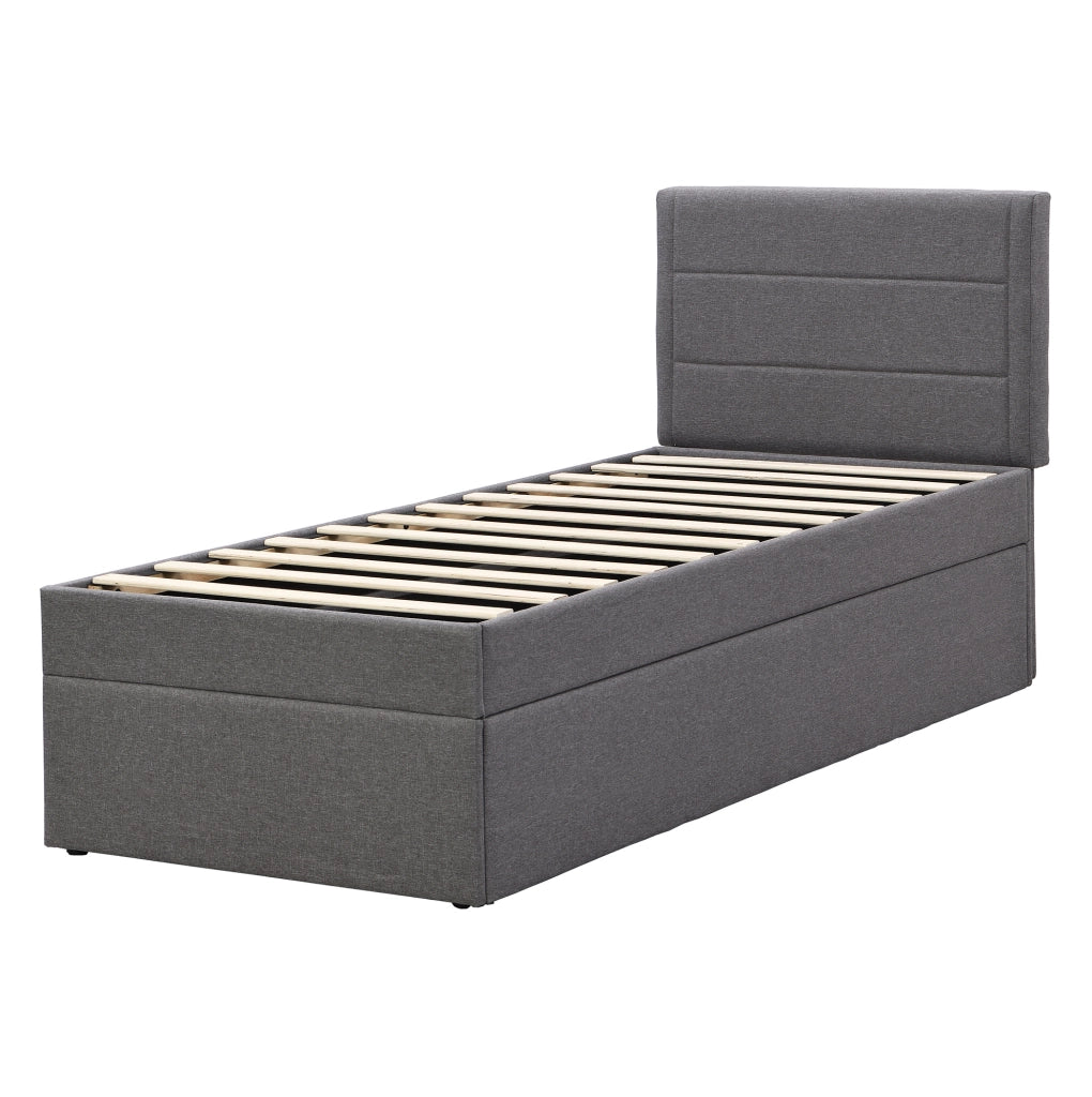 Letto singolo 90x200 cm con rete a doghe metallica e spazio sottoletto grigio