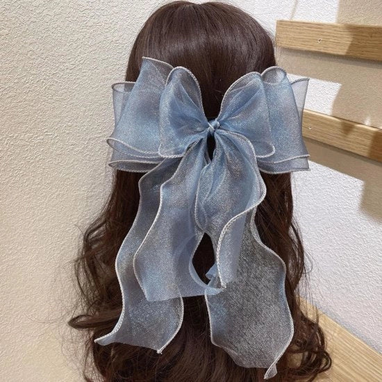 Clip capelli grande - Accessorio capelli - Elegante - Blu - Ragazze, Donne - Nodo organza - Clip capelli - Adatto per capelli spessi e sottili.