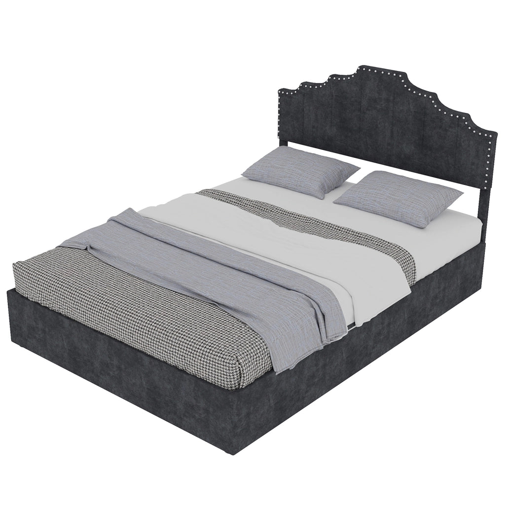 Letto Contenitore Imbottito ¨C MINIMAL ¨C Grigio 160x200 con Testiera, Idraulico