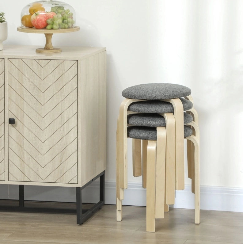 Set di 4 sgabelli impilabili rotondi 40x40x45 cm; con seduta imbottita; legno grigio