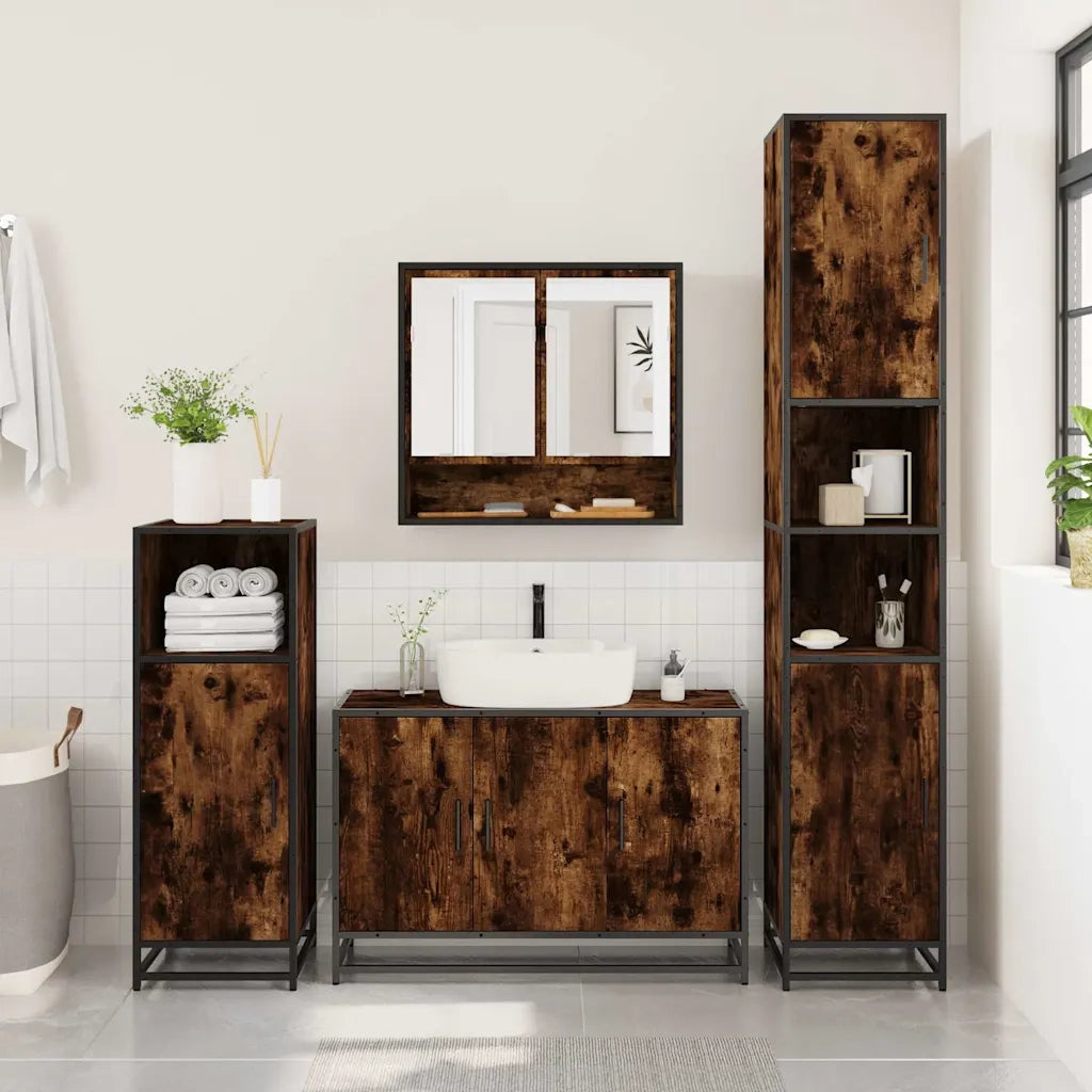 Set Mobili da Bagno 2 pz Rovere Fumo in Legno Multistrato 3300922