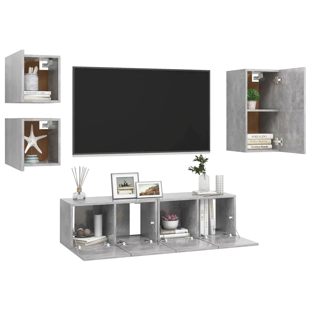 Set di Mobili Porta TV 5 pz Grigio Cemento in Legno Multistrato 3079115