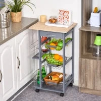 Carrello da Cucina con Cassetti Estraibili e 2 Portabottiglie, in Legno di Pino e Metallo, 47x37x83 cm