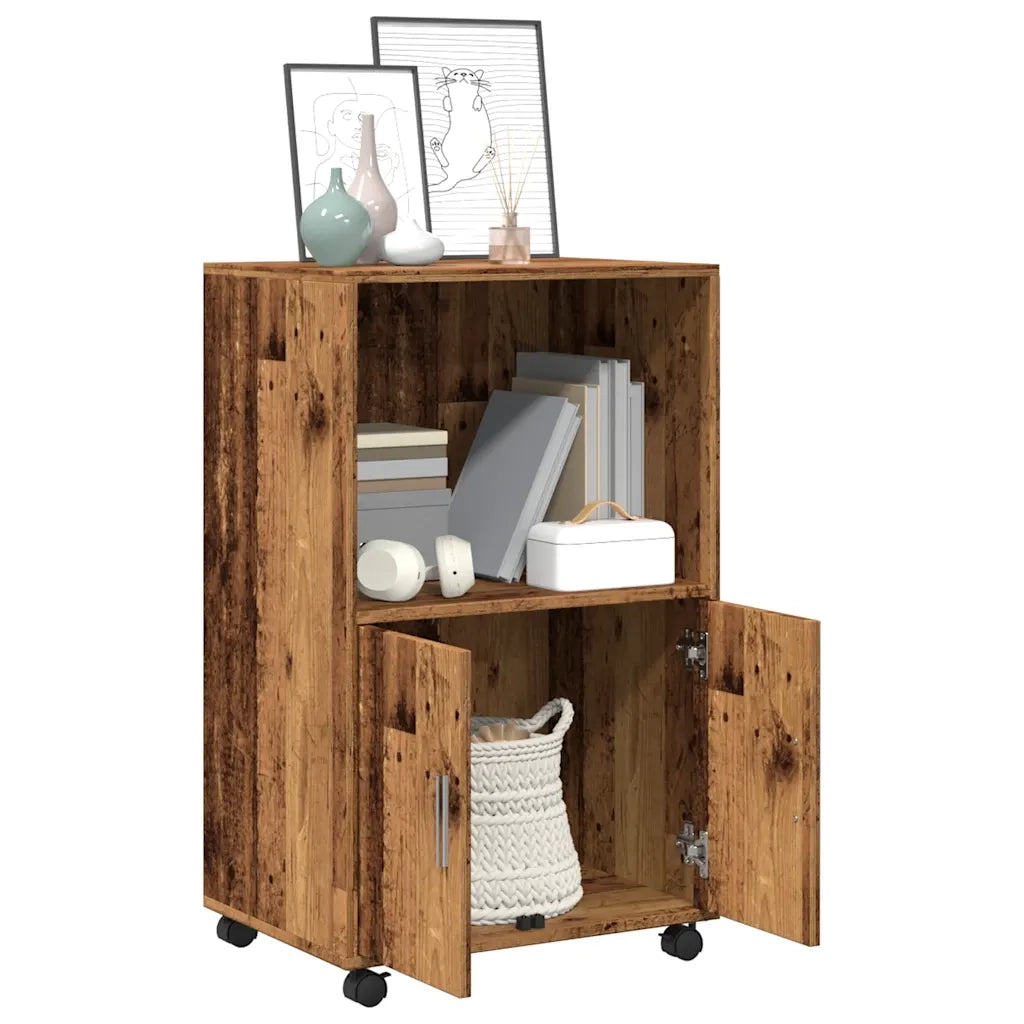 Mobiletto con Ruote Legno Antico 55x40x91 cm in Truciolato