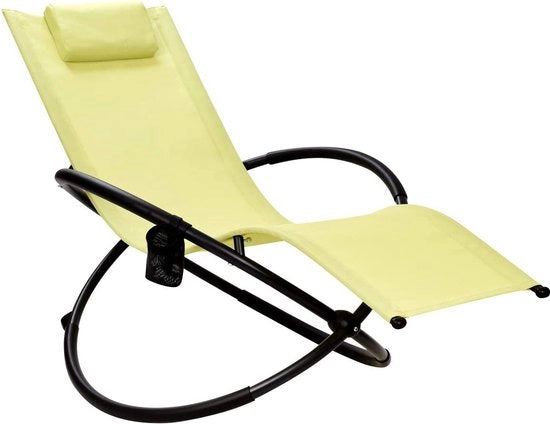 Ligstoel Orbitale per esterno, sedia da giardino con cuscino testa e portabicchieri, sedia da giardino pieghevole e trasportabile per campeggio, giardino, cortile, terrazza o balcone (Verde giallo)
