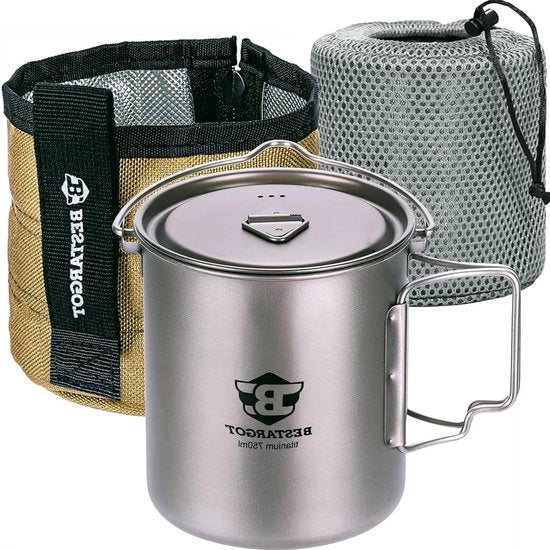 Bicchiere da 750 ml in titanio con sacchetto di isolamento - Set di servizio per campeggio solitario, escursioni e bushcraft