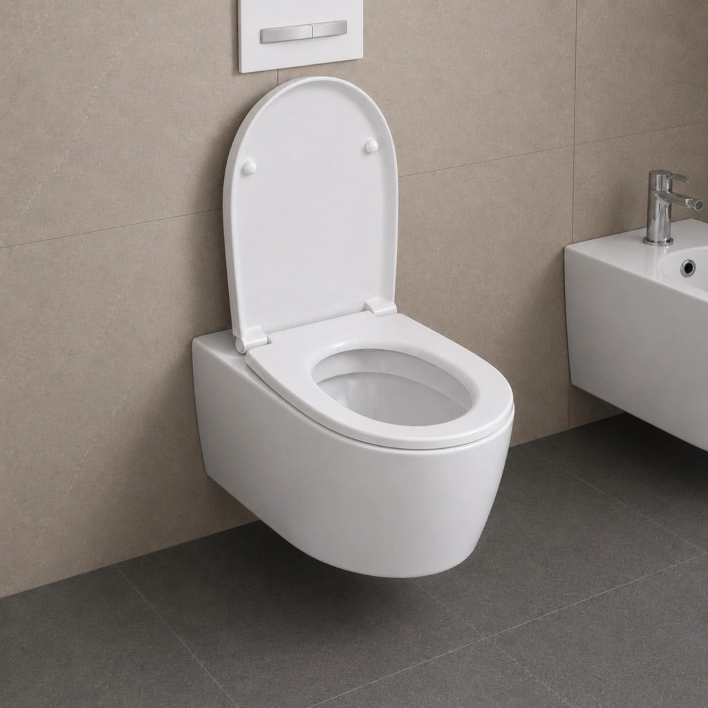 Coppia sanitari sospesi in ceramica serie giunone bianco lucido *** accessori con sedile standard, confezione 1