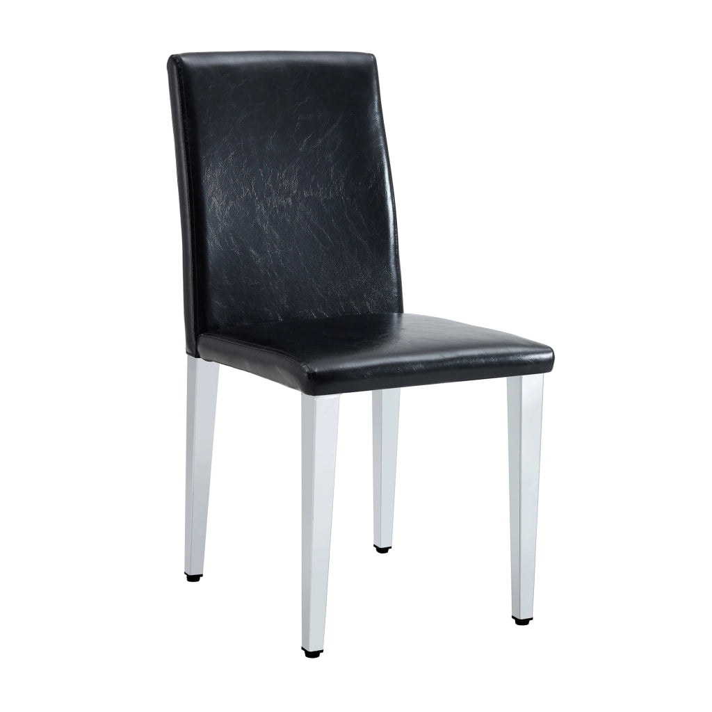 Set di 2 sedie da sala da pranzo dal design minimalista; schienale ergonomico; in PU e metallo nero argento