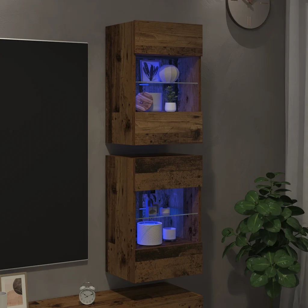 Mobili da parete con luci LED per TV 2pz Legno Vecchio 40x30x60,5 cm 857680