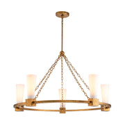 Lampadario Art Déco oro Ø106 opale 5xE27 Elstead Kristy
