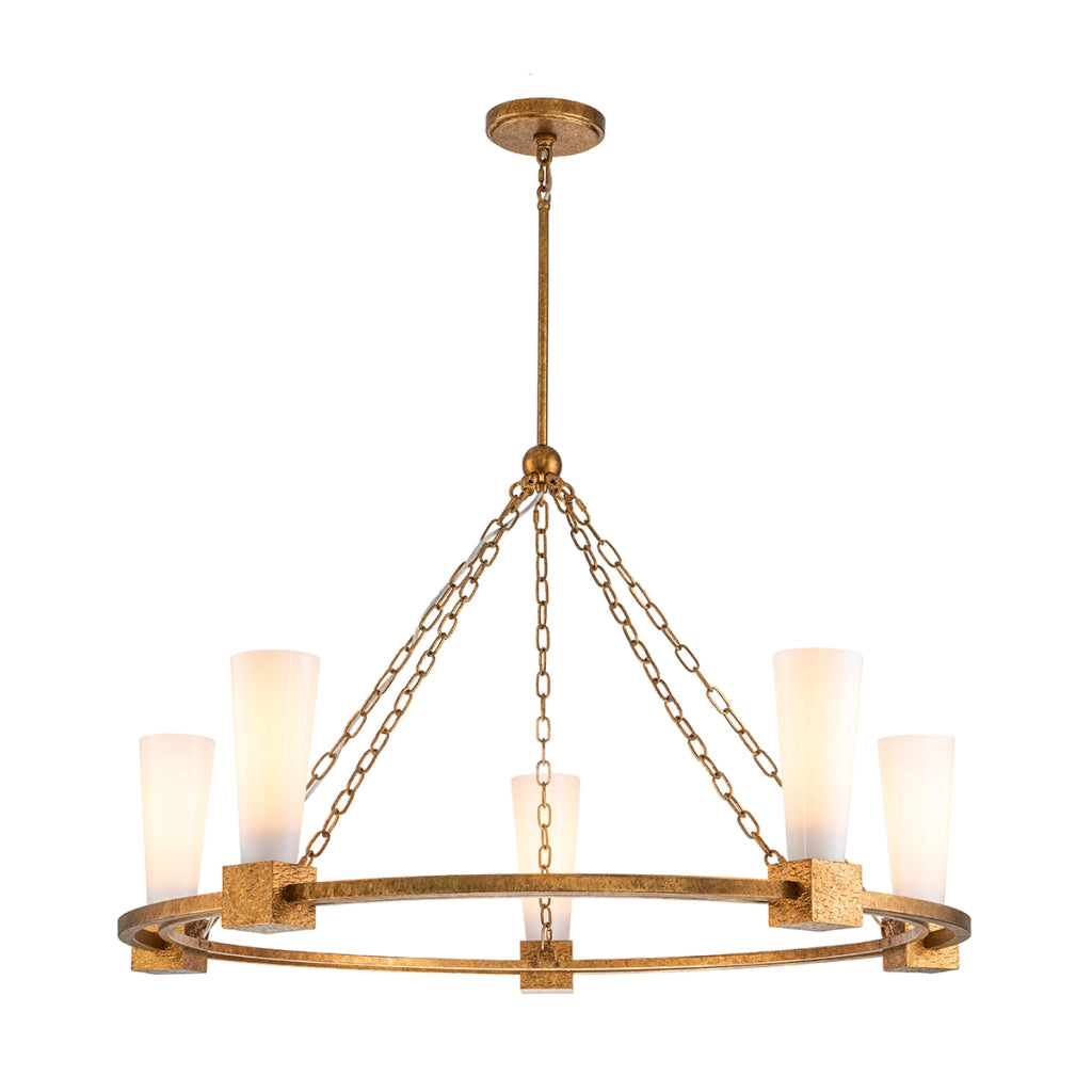 Lampadario Art Déco oro Ø106 opale 5xE27 Elstead Kristy