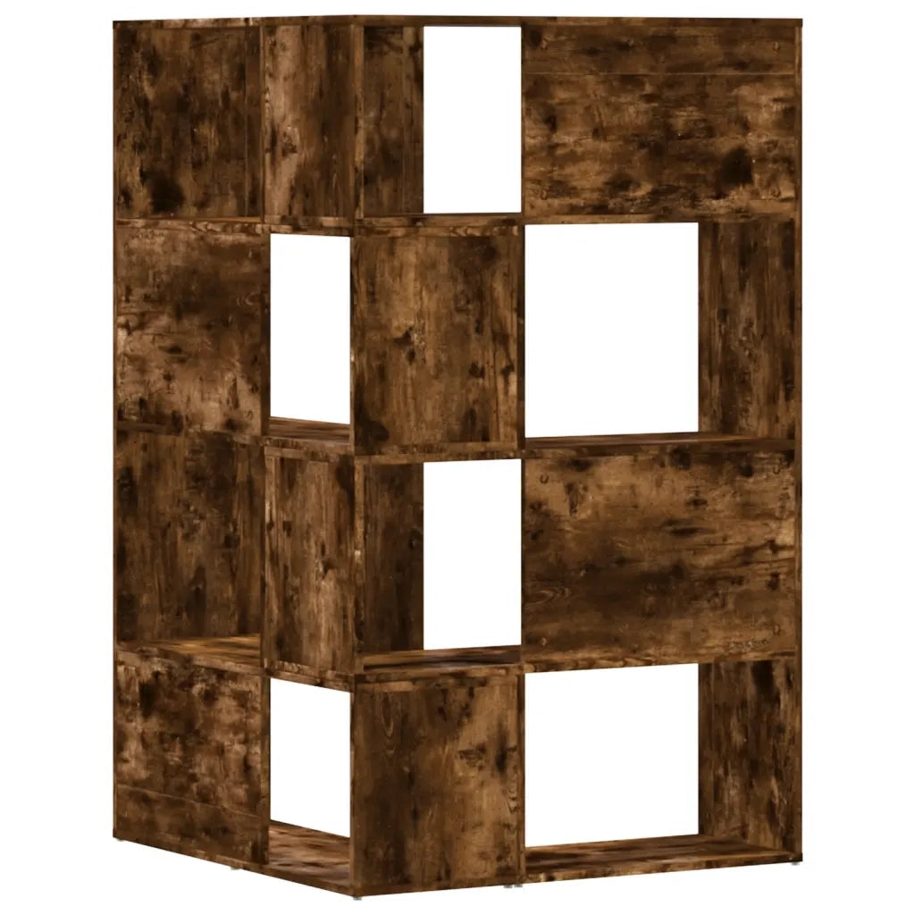 Libreria Angolare 4 Ripiani-Scaffale per Libri-Mobile di Stoccaggio Rovere Fumo 85x85x140 cm Truciolare
