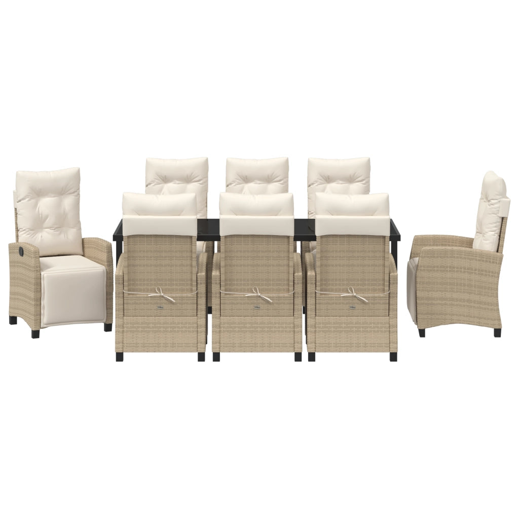 Set da Pranzo da Giardino 9 Pezzi Beige in Rattan Polimerico