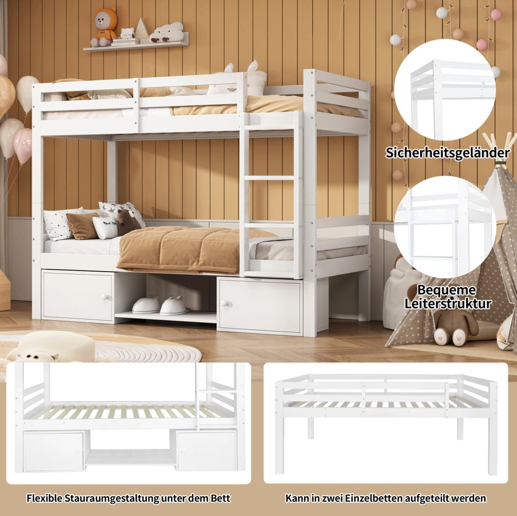 Letto a castello bianco 90x200 cm con contenitori