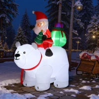 Babbo Natale gonfiabile su orso polare 200 cm, 5 luci LED, per interno e esterno, bianco