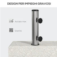 Base per Ombrellone da Giardino 25kg per Pali da Ø32mm, Ø38mm e Ø48mm, in Granito e Acciaio Inox, 45x22.5x40 cm, Grigia