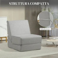 Poltrona Moderna da Pavimento Convertibile in Chaise Longue in Tessuto, Grigio Chiaro