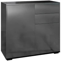 Credenza Moderna con 2 Armadietti e 2 Cassetti con Apertura a Pressione, 79x36x74cm, Nero Lucido