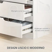 Cassettiera 4 Cassetti Moderna e Minimal in Legno, 60x40x85 cm, Bianco Lucido