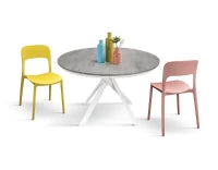 PAZZO DESIGN Tavolo Allungabile con Gambe Incrociate rotondo, Made in Italy, Basamento bianco, Grigio cemento
