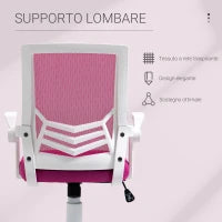 Sedia da Ufficio Ergonomica con Supporto Lombare, Braccioli Pieghevoli, Sedia da Scrivania Girevole in Rete Traspirante con Schienale Reclinabile e Altezza Regolabile, Capacità 120kg, Rosa