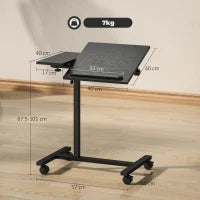 Tavolino da Divano Porta PC a Forma di C con Ruote Bloccabili e Piano Inclinabile, Nero