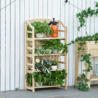 Scaffale Porta Piante da Esterno, Fioriera da Balcone Pieghevole con 4 Mensole Regolabili, Arredamento da Giardino e Casa in Legno, 67x33x123cm