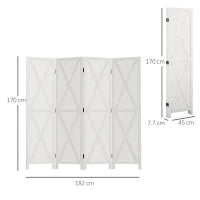 Paravento a 4 Ante per Interni, Divisorio in Legno per Camera e Ufficio, 182x170 cm, Bianco