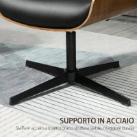 Sedia per Scrivania con Schienale in Legno e Seduta in Pelle PU Traspirante e Imbottita, 62x76.5x105 cm, Nera