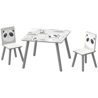 Set Tavolino e 2 Sedie per Bambini 3-8 Anni in MDF e Legno di Pino, Grigio