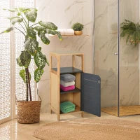 Mobiletto da Bagno Salvaspazio in Bambù, Armadietto da terra con Ripiano per Camera da letto, Grigio