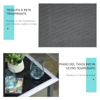 Set 2 Sdraio da Giardino e Tavolino con Vetro, Lettino Prendisole con Tessuto Traspirante 59 x 169 x 66cm, Nero Grigio
