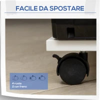 Mobiletto per Stampante in Legno con 4 Ruote, Mensola Regolabile e Piano per CPU, Bianco