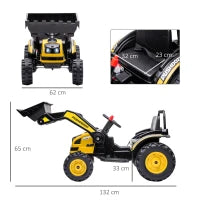 Escavatore Cavalcabile per Bambini a Batteria 6V con Doppio Motore, Velocità 1.5-2.5 km/h, Ruspa Giocattolo per Bambini di 3-5 Anni con Suoni e Luci, 132x62x65 cm, Giallo