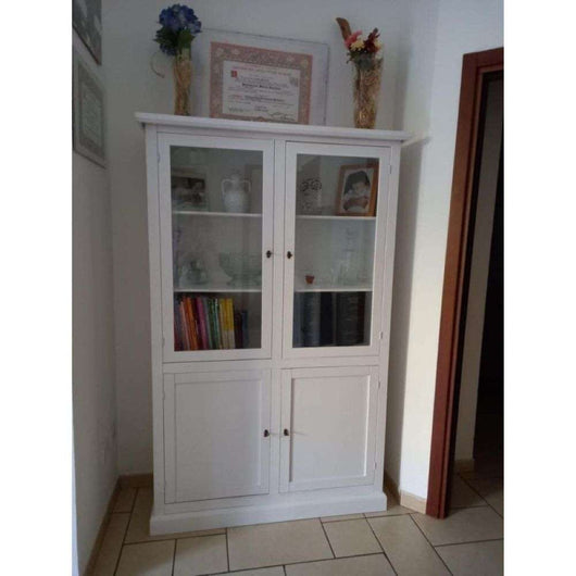 Vetrina 4 ante arte povera in legno massello e mdf con rifinitura in bianco 120X41X187 H