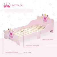 Letto per Bambini con Bordi Rialzati e 6 Gambe in Legno per Cameretta, Lettino per Bimbi da 3-6 Anni, 143x73x60cm, Rosa