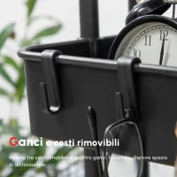 Carrello Cucina Multiuso a 3 Livelli con Cestini e Ganci Rimovibili, Ripiano con 12 Divisori, Nero