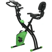 Cyclette Pieghevole 2 in 1, Resistenza Magnetica Regolabile 8 Livelli, Cyclette da Casa Silenziosa con Sensore di Frequenza Cardiaca, Elastici per Braccia, Schermo LCD, Volano 2.5kg, Verde
