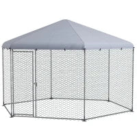 Recinto per Galline con Tetto e Porta Bloccabile in Acciaio per 10-15 Animali, 4x3.5x2.6m
