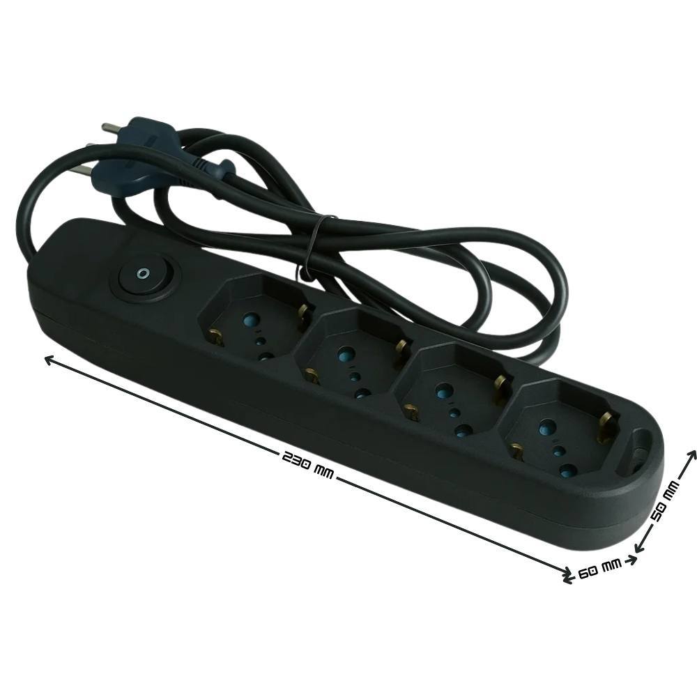 Ecova 30097x multipresa 4 uscite universali 10/16a con interruttore cavo 1,5m nero