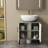kleankin Mobile Bagno sottolavabo con Doppia anta e ripiano in Truciolato, 60x30x60cm, Grigio e color Quercia