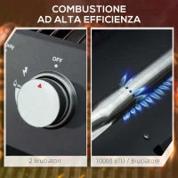 Barbecue a Gas Pieghevole con Coperchio, Termometro e 2 Bruciatori in Acciaio, 55x46.5x41 cm, Nero