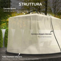 Zanzariera per Ombrellone 3x2.3 m Regolabile a Rete Fitta con Apertura a Cerniera, Beige