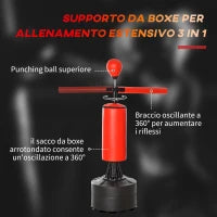 Sacco da Boxe ad Altezza Regolabile con Punching Ball e Base Riempibile, 88x48x155-205 cm, Rosso e Nero