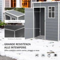 Casetta da Giardino Porta Attrezzi con Porta Bloccabile, Finestra e Presa d'Aria, Grigio